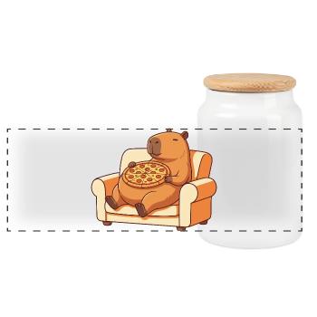 Pizza Capybara auf dem Sofa - Panorama Keksdose mit Holzdeckel - Weiß - Vorne