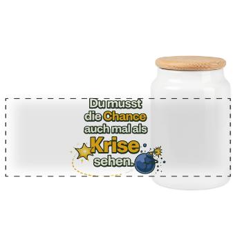 Chance als Krise Spruch Design - Panorama Keksdose mit Holzdeckel - Weiß - Vorne