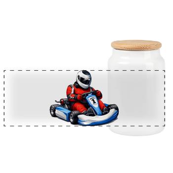 Go-Kart Racer Illustration - Panoramic Cookie Jar with Wooden Lid - white - Front