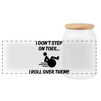 I don't stand on tiptoes. I roll over it # - Panoramic Cookie Jar with Wooden Lid - white - Front