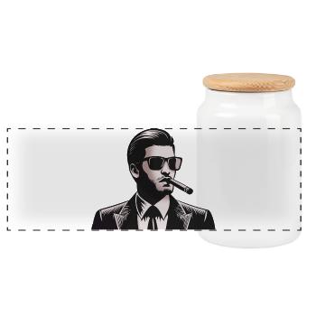Icône du noir : Costume, Cigare, Ombre - Boîte à biscuits avec couvercle en bois - blanc - Devant