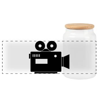 Movie camera - Panoramic Cookie Jar with Wooden Lid - white - Front