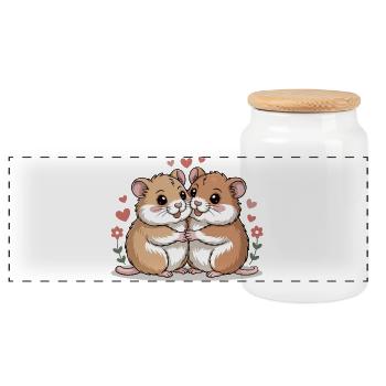 Hamster Paar Valentinstag - Panorama Keksdose mit Holzdeckel - Weiß - Vorne
