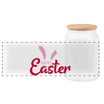 Joyeuses Écritures du Lapin de Pâques - Boîte à biscuits avec couvercle en bois - blanc - Devant