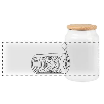 Luck vs. Fuck – Lustiger Glücksspiel Spruch - Panorama Keksdose mit Holzdeckel - Weiß - Vorne