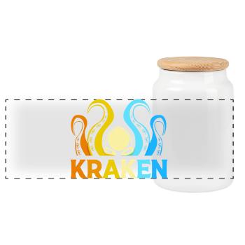 Tintenfisch Krake Kraken Oktopus - Panorama Keksdose mit Holzdeckel - Weiß - Vorne