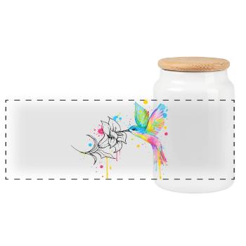 Colorful Hummingbird with Flower – Graffiti Style - Panoramic Cookie Jar with Wooden Lid - white - Front