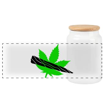 Green Leaf Silhouette Design - Panoramic Cookie Jar with Wooden Lid - white - Front
