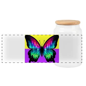 butterfly - Panoramic Cookie Jar with Wooden Lid - white - Front
