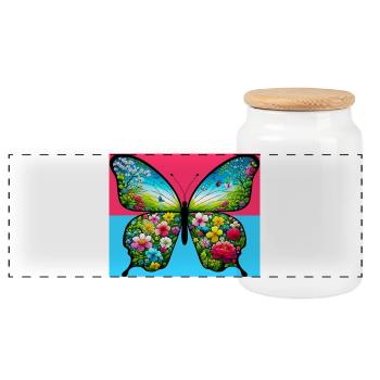 Schmetterling - Panorama Keksdose mit Holzdeckel - Weiß - Vorne