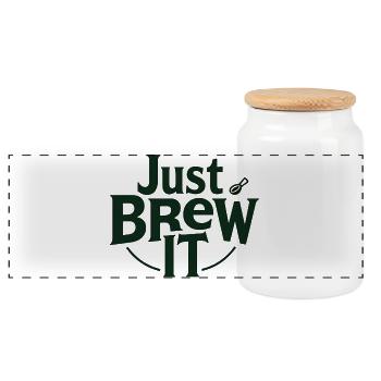Just Brew It Logo Tee - Panoramic Cookie Jar with Wooden Lid - white - Front