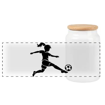 Soccer Woman Soccer Silhouette - Panoramic Cookie Jar with Wooden Lid - white - Front
