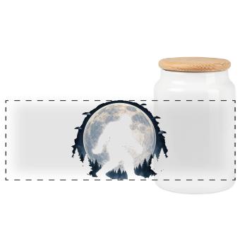 Moonlight Forest Bigfoot Silhouette - Panoramic Cookie Jar with Wooden Lid - white - Front