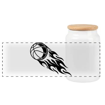 Basketball Fire - Panoramic Cookie Jar with Wooden Lid - white - Front
