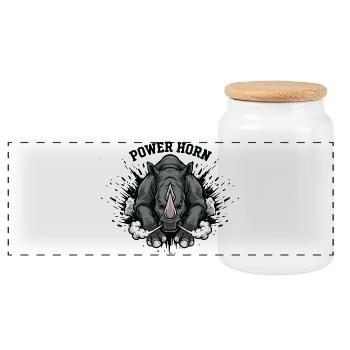 Power Horn Rhinoceros Wild Force - Panoramic Cookie Jar with Wooden Lid - white - Front