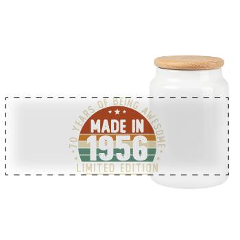 1956 70 Jahre Vintage Retro Geburtstagsgeschenk - Panorama Keksdose mit Holzdeckel - Weiß - Vorne