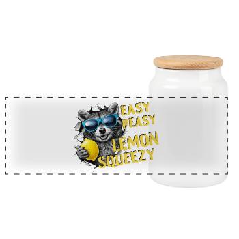 Easy Peasy Lemon Squeezy – Sommer Waschbär - Panorama Keksdose mit Holzdeckel - Weiß - Vorne