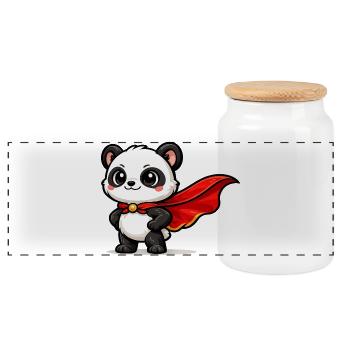 held Panda – Little Super Panda - Panoramic Cookie Jar with Wooden Lid - white - Front