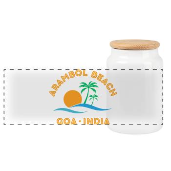 Arambol Beach Goa India Sunset Palm - Panoramic Cookie Jar with Wooden Lid - white - Front