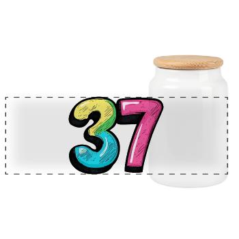 37 Number Colorful - Panoramic Cookie Jar with Wooden Lid - white - Front