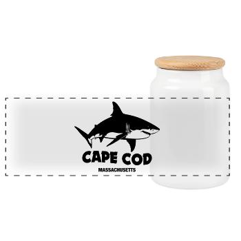 Cape Cod – Weiße Haie - Panorama Keksdose mit Holzdeckel - Weiß - Vorne