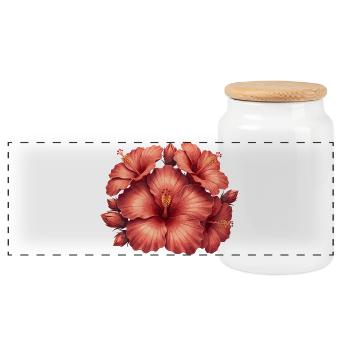 Hibiscus rouge rose - Boîte à biscuits avec couvercle en bois - blanc - Devant