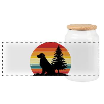 Silhouette rétro de chien Coucher de soleil - Boîte à biscuits avec couvercle en bois - blanc - Devant