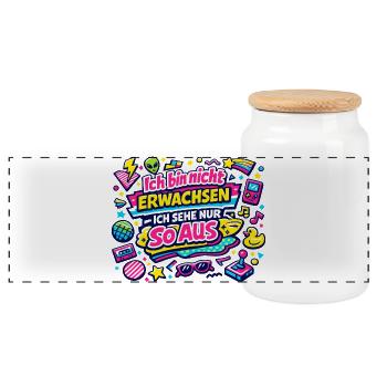 Ich bin nicht erwachsen – Retro - Panorama Keksdose mit Holzdeckel - Weiß - Vorne