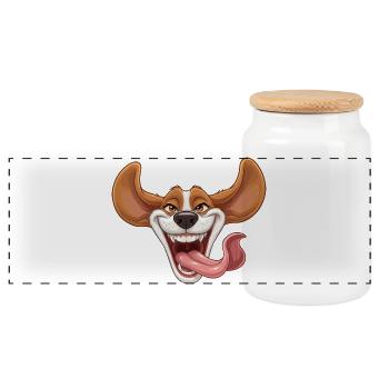 Laughing dog with tongue - Panoramic Cookie Jar with Wooden Lid - white - Front