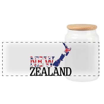 Neuseeland-Landkarte Neuseeländische Flagge - Panorama Keksdose mit Holzdeckel - Weiß - Vorne