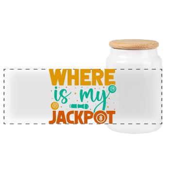 Bingo Game Where Is My Jackpot Bingo - Panoramic Cookie Jar with Wooden Lid - white - Front
