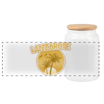 Geschenk für Lanzarote - Panorama Keksdose mit Holzdeckel - Weiß - Vorne