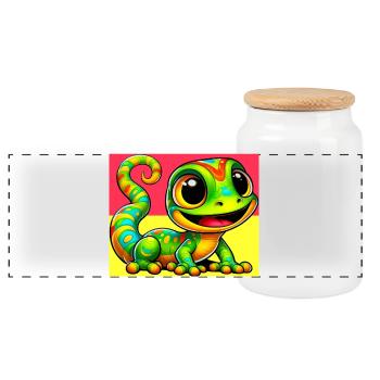Gecko - Panorama Keksdose mit Holzdeckel - Weiß - Vorne