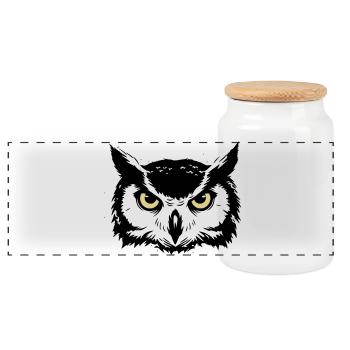 Mystic Owl Head Nature - Panoramic Cookie Jar with Wooden Lid - white - Front