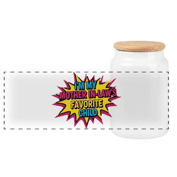 Favorite Child Mother-In-Law Pop Art - Panoramic Cookie Jar with Wooden Lid - white - Front