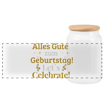 Happy Birthday! Let's Celebrate! - Panoramic Cookie Jar with Wooden Lid - white - Front
