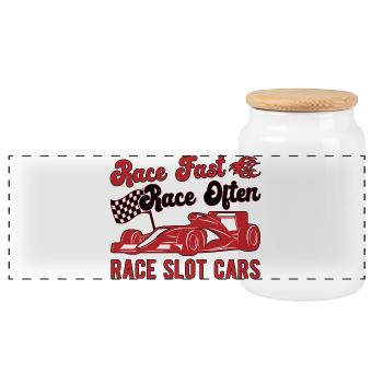 Race Fast Race Often Race Slot Cars Slotrace Gift - Panorama Keksdose mit Holzdeckel - Weiß - Vorne