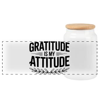Gratitude is My Attitude - Panoramic Cookie Jar with Wooden Lid - white - Front