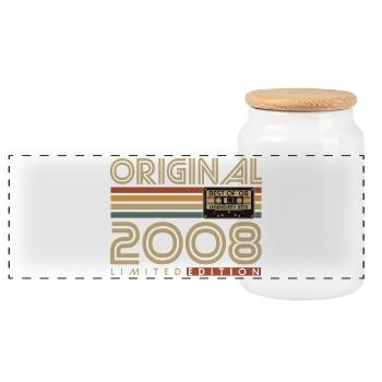 2008 Vintage Vintage Retro Birthday Gift - Panoramic Cookie Jar with Wooden Lid - white - Front