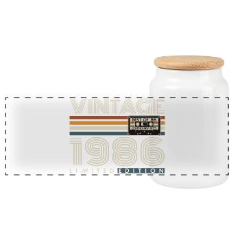 1986 Vintage Vintage Retro Birthday Gift - Panoramic Cookie Jar with Wooden Lid - white - Front