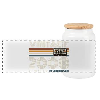 2008 Vintage Vintage Retro Birthday Gift - Panoramic Cookie Jar with Wooden Lid - white - Front