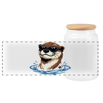 Otter Cooler Fischotter mit Sonnenbrille - Panorama Keksdose mit Holzdeckel - Weiß - Vorne