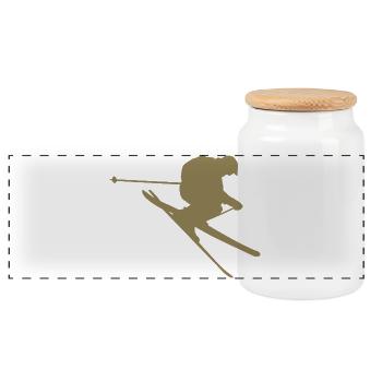 Minimalist Skier Winter Downhill Winterspo - Panoramic Cookie Jar with Wooden Lid - white - Front