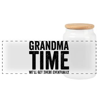 C’est l’heure de grand-mère, on y arrivera ! Drôle - Boîte à biscuits avec couvercle en bois - blanc - Devant