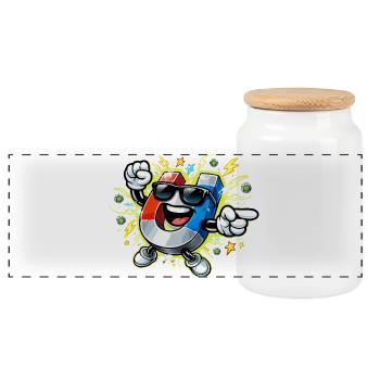 Héros magnétique avec des lunettes de soleil - Boîte à biscuits avec couvercle en bois - blanc - Devant