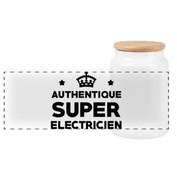 Authentique Super Électricien : Design Pro Métier - Boîte à biscuits avec couvercle en bois - blanc - Devant
