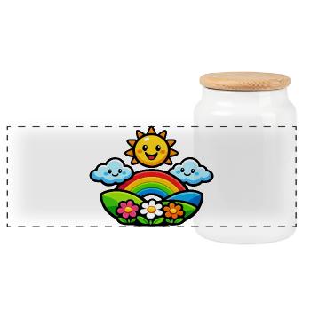 Sun Rainbow Flowers - Panoramic Cookie Jar with Wooden Lid - white - Front
