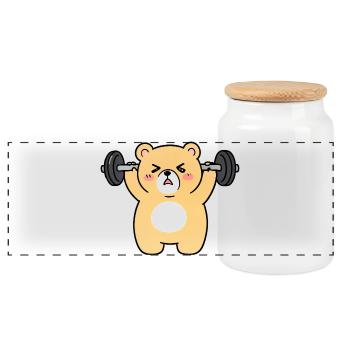 Kawaii Bär hebt Gewichte - Panorama Keksdose mit Holzdeckel - Weiß - Vorne