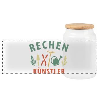 Rechen Künstler - Retro Gärtner Natur - Panorama Keksdose mit Holzdeckel - Weiß - Vorne