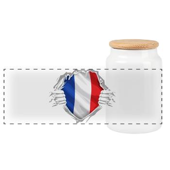 French Flag Torn Patriotic Style France - Panoramic Cookie Jar with Wooden Lid - white - Front